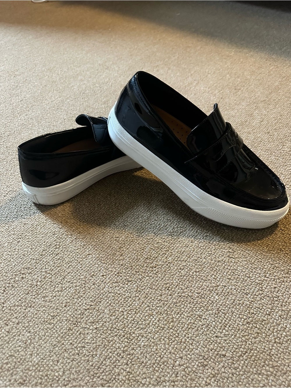 J/Slides Black Patent Slip-On Platform Loafer Sneakers - Women